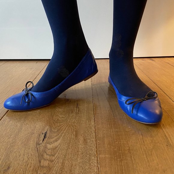 J.Crew Blue Leather Ballet Flats with Bow - Picture 2 of 11